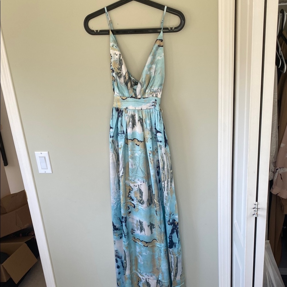 Elegant Blue and White Maxi Dress